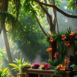 Balinese jungle with plants and flowers
